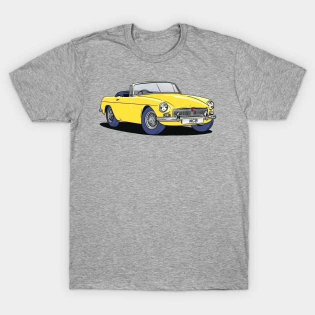 MGB Vintage Car in Gold Yellow T-Shirt by Webazoot